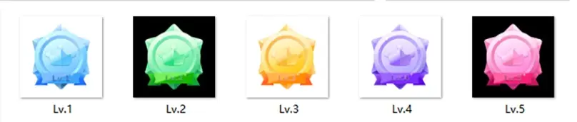 素材图片 – 简约六角星冠LV1-5等级徽章图标|青心网创站