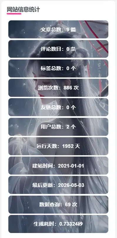 子比主题美化 – 网站侧边栏添加网站信息统计工具|青心网创站