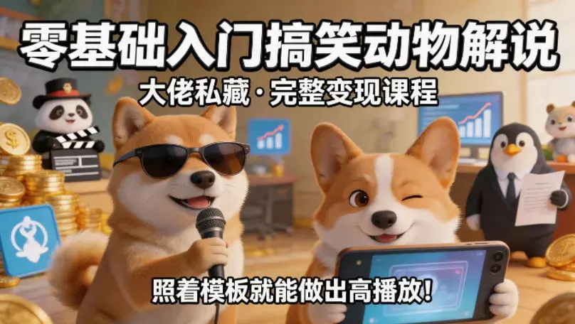 零基础入门搞笑动物解说，大佬私藏完整变现课程，照着模板就能做出高播放|青心网创站