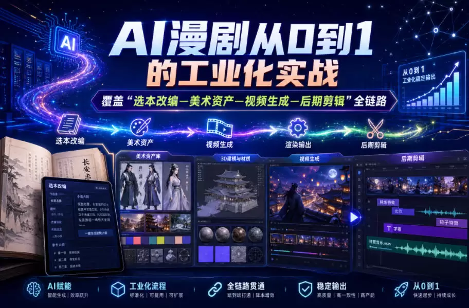 AI漫剧从0到1的工业化实战，覆盖“选本改编—美术资产—视频生成—后期剪辑”全链路(更新6月)|青心网创站