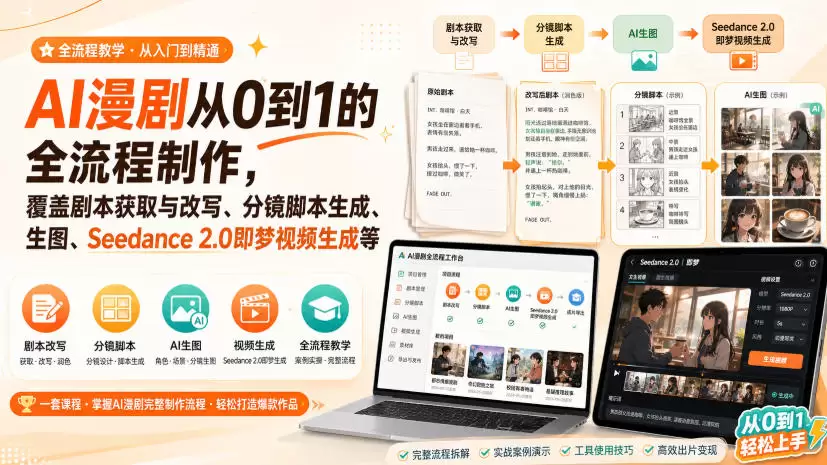 AI漫剧从0到1的全流程制作，覆盖剧本获取与改写、分镜脚本生成、角色场景生图与三视图、Seedance 2.0即梦视频生成(PDF版) - 青心资源站