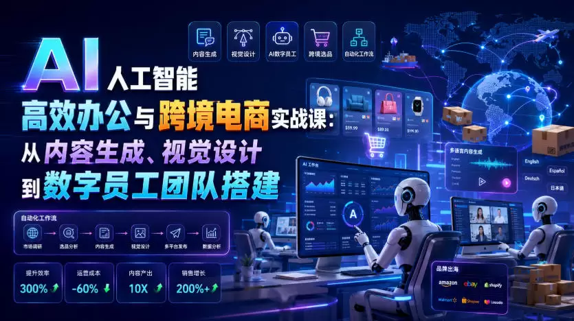 AI人工智能高效办公与跨境电商实战课：从内容生成、视觉设计到数字员工团队搭建|青心网创站