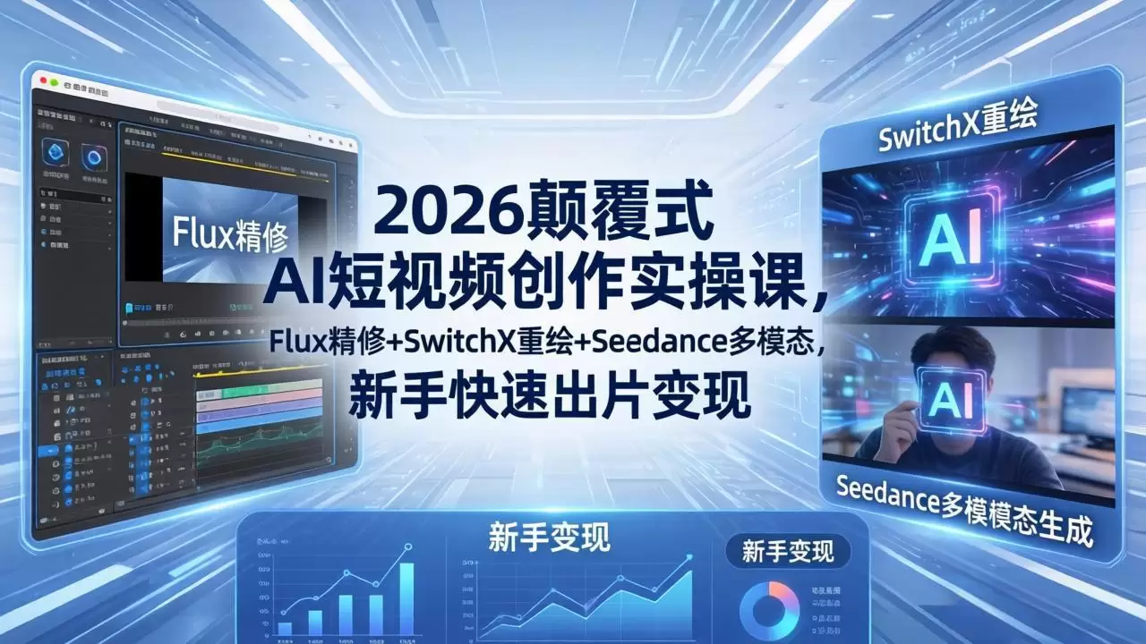 2026颠覆式 AI短视频创作课-5月更新，Flux精修+SwitchX重绘+Seedance多模态，新手快速出片变现|青心网创站