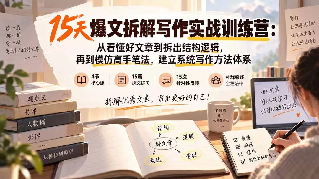 （20271期）15天爆文拆解写作实战训练营：从看懂好文章到拆出结构逻辑，再到模仿高手笔法，建立系统写作方法体系