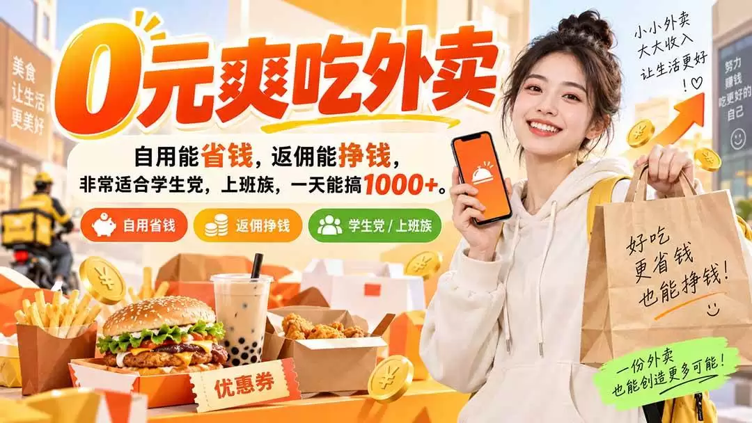 （20309期）0元爽吃外卖，自用能省钱，返佣能挣钱，非常适合学生党，上班族，一天能搞1000+ - 青心资源站