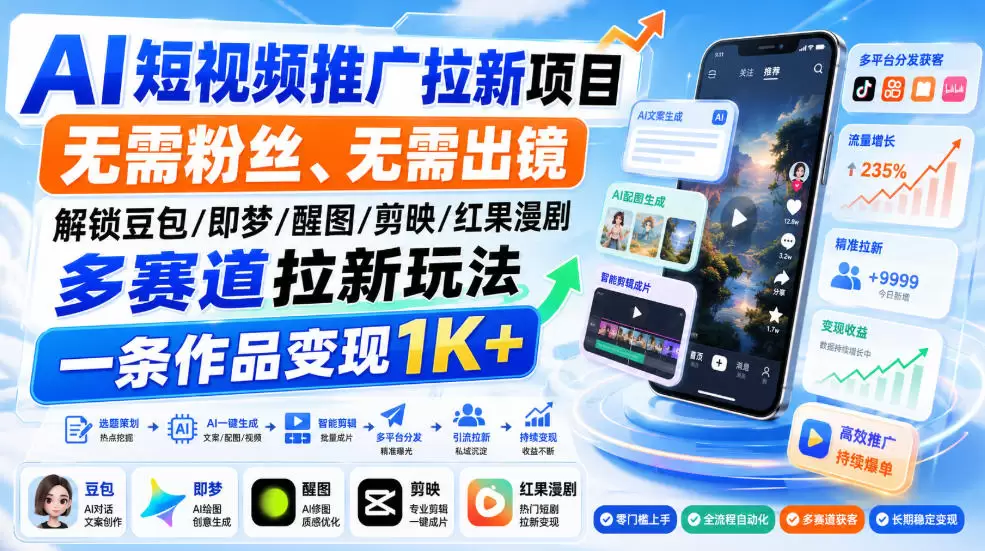 AI短视频推广拉新项目,无需粉丝、无需出镜,解锁豆包/即梦/醒图/剪映/红果漫剧多赛道拉新玩法,一条作品变现1K+(更新0918) AI短视频推广拉新项目,无需粉丝、无需出镜,解锁豆包/即梦/醒图/剪映/红果漫剧多赛道拉新玩法,一条作品变现1K+(更新0918)