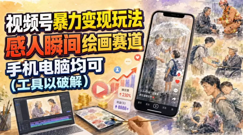 视频号暴力变现玩法，感人瞬间绘画赛道，手机电脑均可|青心网创站
