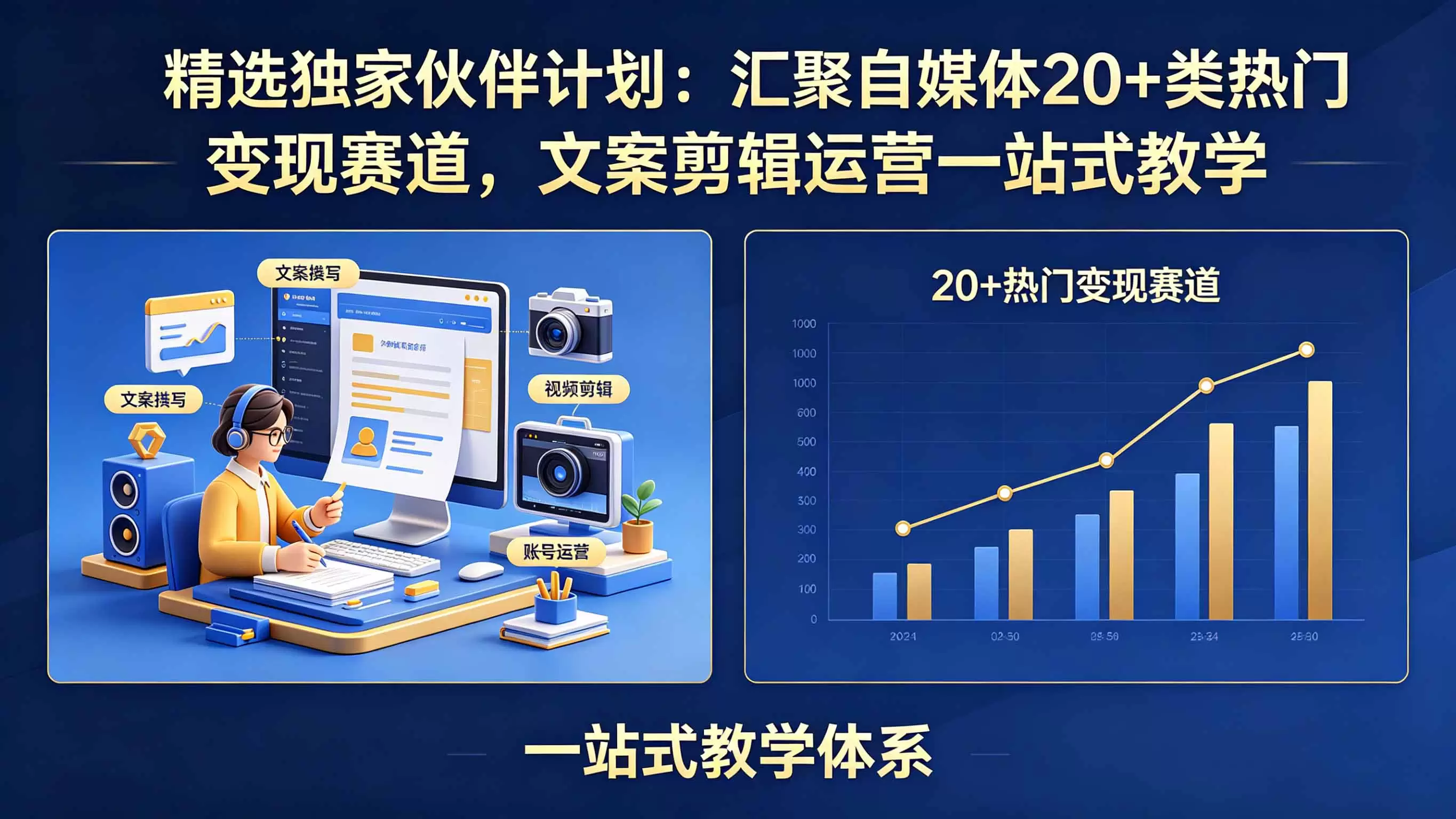 精选独家伙伴计划：汇聚自媒体20+类热门变现赛道，文案剪辑运营一站式教学|青心网创站