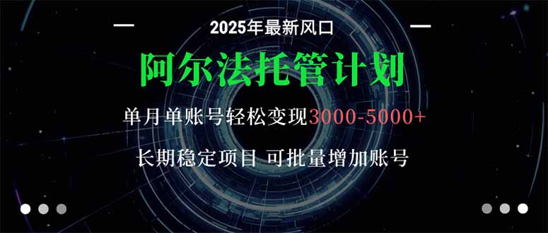阿尔法托管计划 单账号月入3000-5000，长期稳定项目，新手小白轻松上手。-青心网创站