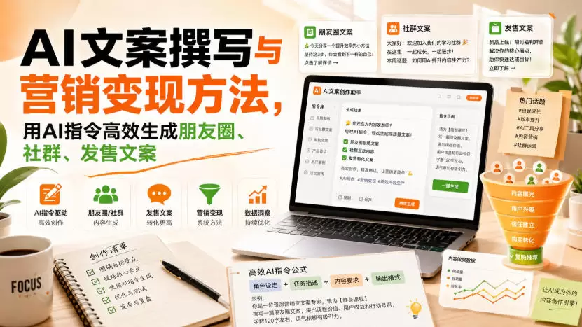 AI文案撰写与营销变现方法，用AI指令高效生成朋友圈、社群、发售文案 - 青心资源站