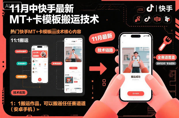 11月中快手最新MT+卡模板搬运技术,1:1搬运作品,可以搬运任何赛道(安卓手机)-青心网创站