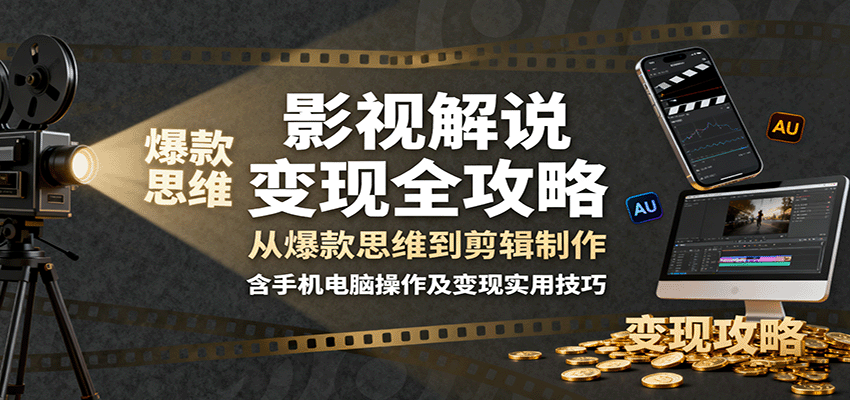 影视解说变现全攻略：从爆款思维到剪辑制作，含手机电脑操作及变现实用技巧-青心网创站