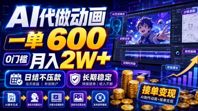 AI代做动画，一单600，0门槛月入2W+，日结不压款，长期稳定【揭秘】|青心网创站