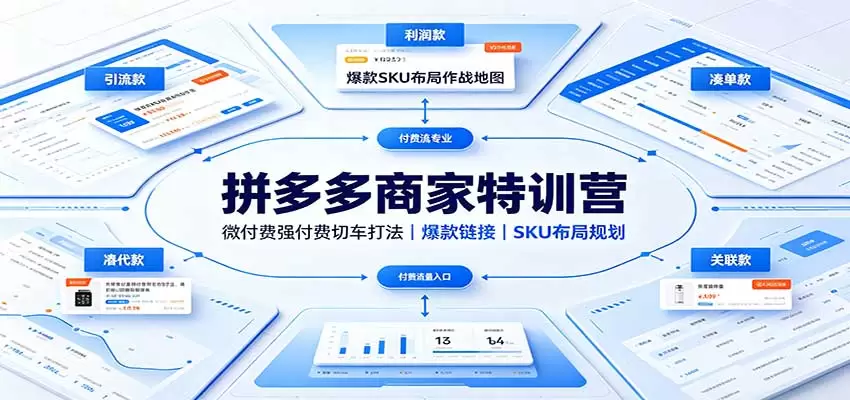 拼多多商家特训营：微付费强付费切车打法，爆款链接，SKU布局规划|青心资源站