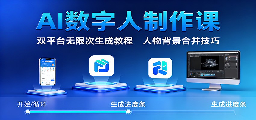 AI数字人制作课：双平台无限次生成教程，人物背景合并技巧-青心网创站