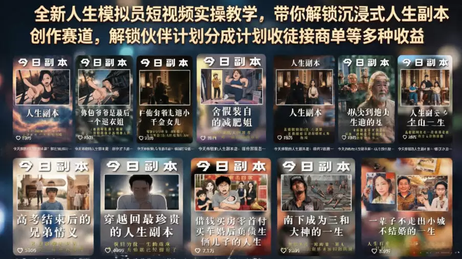 全新人生模拟员短视频实操教学，带你解锁沉浸式人生副本创作赛道，解锁伙伴计划分成计划收徒接商单等多种收益|青心网创站