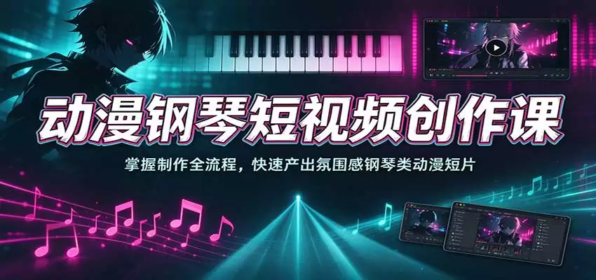 动漫钢琴短视频创作课：掌握制作全流程，快速产出氛围感钢琴类动漫短片 - 青心资源站