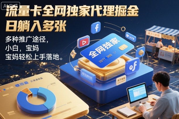 流量卡全网独家代理掘金，日躺入多张，多种推广途径，小白，宝妈轻松上手落地-青心网创站