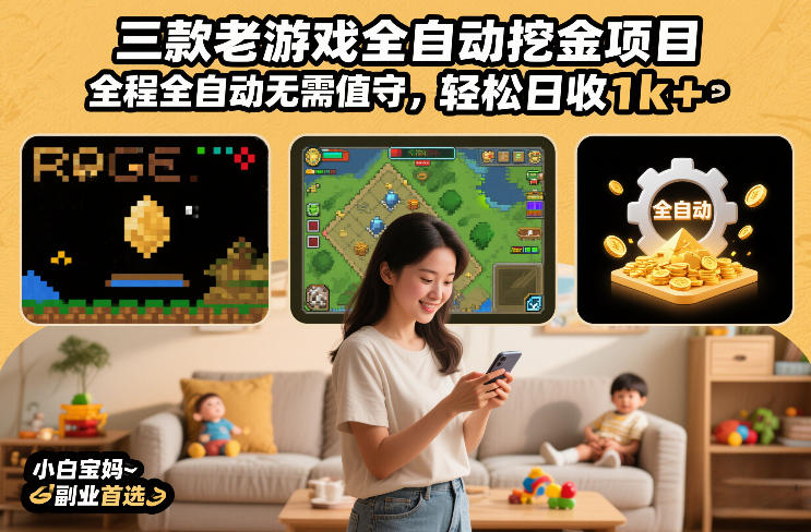三款老游戏全自动挖金项目,全程全自动无需值守,轻松日收1k+,小白宝妈副业首选【揭秘】