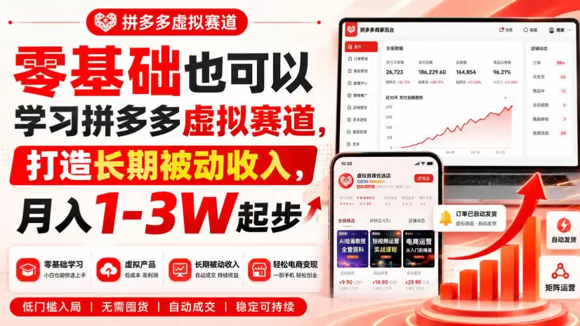 零基础也可以学习拼多多虚拟赛道，打造长期被动收入，月入1-3W起步 - 青心资源站