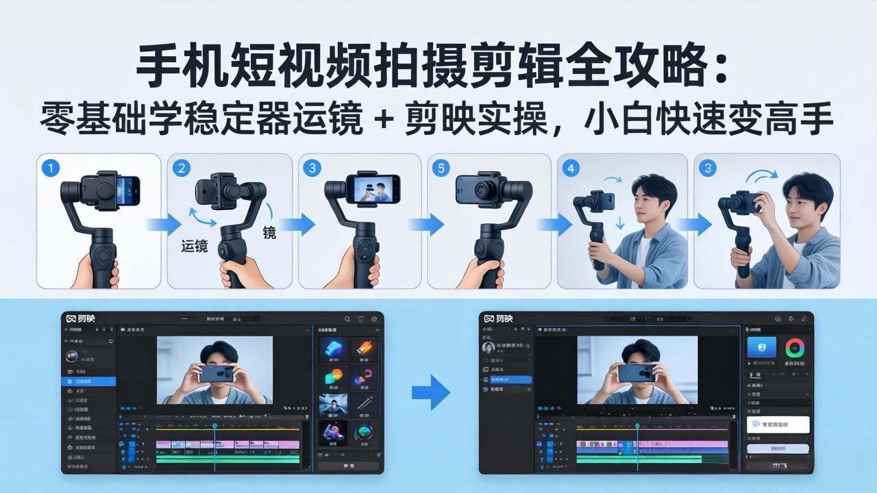 手机短视频拍摄剪辑全攻略:零基础学稳定器运镜 + 剪映实操,小白快速变高手|青心网创站