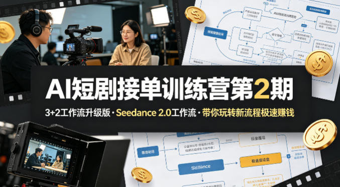 AI短剧接单训练营第2期,3+2工作流升级版,Seedance 2.0工作流,带你玩转新流程极速賺钱|青心网创站