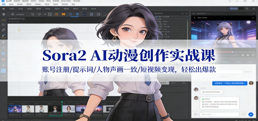 Sora2 AI动漫创作实战课:账号注册/提示词/人物声画一致/短视频变现,轻松出爆款 Sora2 AI动漫创作实战课:账号注册/提示词/人物声画一致/短视频变现,轻松出爆款