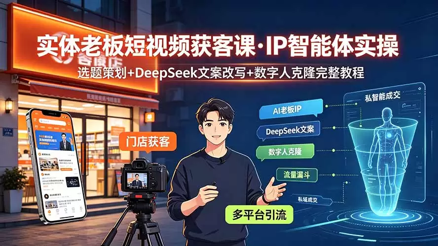 实体老板短视频获客课·IP智能体实操｜选题策划+DeepSeek文案改写+数字人克隆完整教程|青心网创站