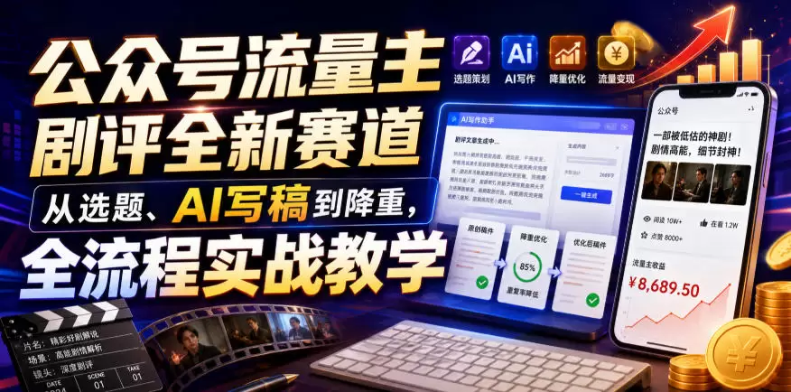 公众号流量主剧评全新赛道，从选题、AI写稿到降重，全流程实战教学|青心网创站