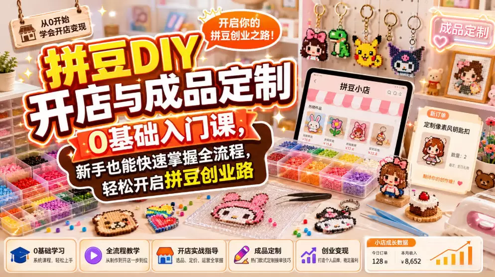 拼豆DIY开店与成品定制0基础入门课，新手也能快速掌握全流程，轻松开启拼豆创业路|青心网创站