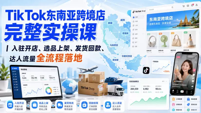 TikTok东南亚跨境店完整实操课｜入驻开店、选品上架、发货回款、达人流量全流程落地 - 青心资源站