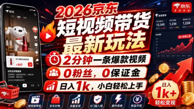 2026京东短视频带货最新玩法，2分钟一条爆款视频，0粉丝，0保证金，日入1k，小白轻松上手【揭秘】|青心网创站