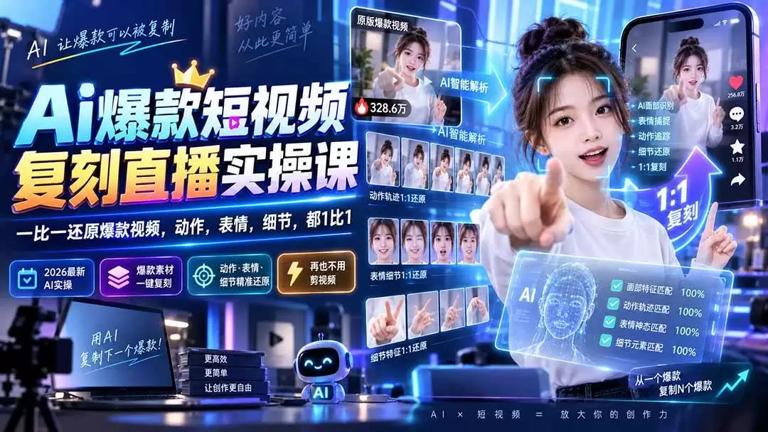 （20304期）最新Ai爆款短视频复刻直播实操课，一比一还原爆款视频，动作，表情，细节，都1比1 - 青心资源站