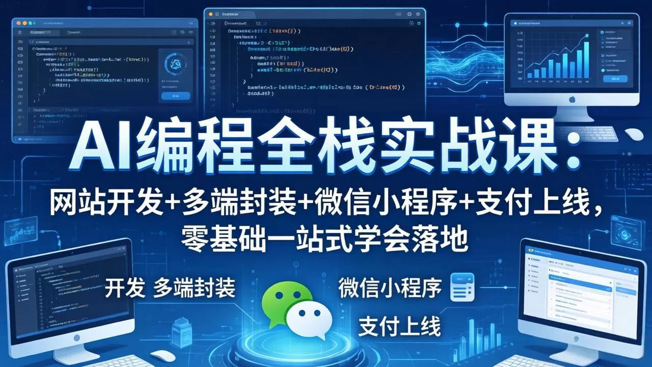 AI编程全栈实战课：网站开发+多端封装+微信小程序+支付上线，零基础一站式学会落地|青心网创站