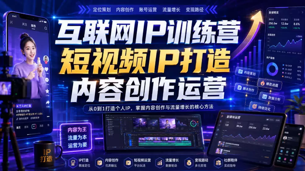 互联网IP训练营，短视频IP打造，内容创作运营|青心网创站