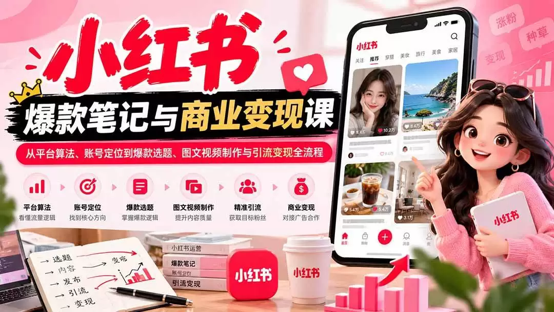 （20709期）2026小红书爆款笔记与商业变现课：从平台算法、账号定位到爆款选题、图文视频制作与引流变现全流程 - 青心资源站