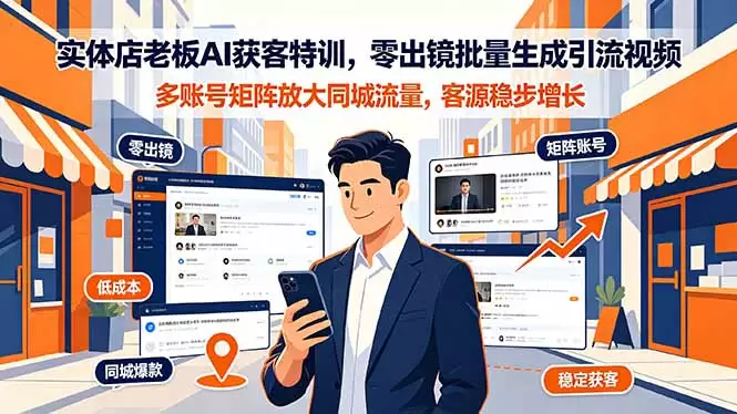 实体店老板AI获客特训，零出镜批量生成引流视频，多账号矩阵放大同城流量，客源稳步增长|青心网创站