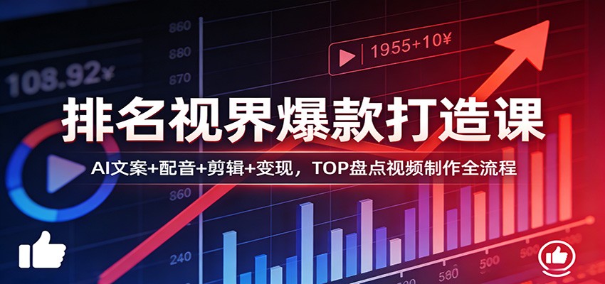 排名视界爆款打造课：AI文案+配音+剪辑+变现，TOP盘点视频制作全流程|青心网创站