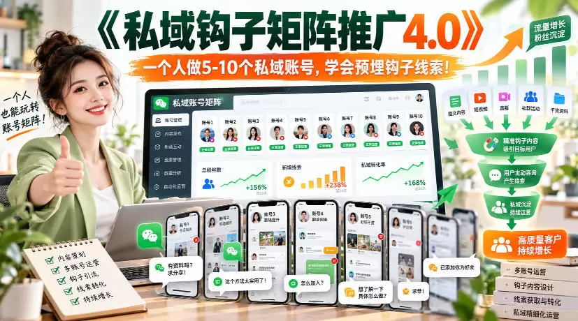 【无水印】《私域钩子矩阵推广4.0》一个人做5-10个私域账号，学会预埋钩子线索！ - 青心资源站