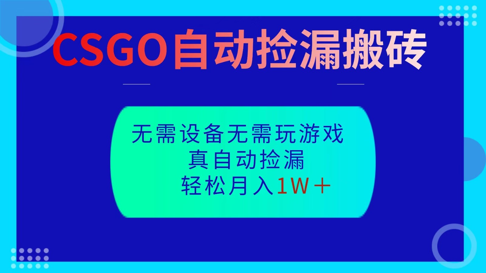 CSGO自动捡漏搬砖，当天操作当天见结果，无需了解游戏，包教包会包落地-青心网创站