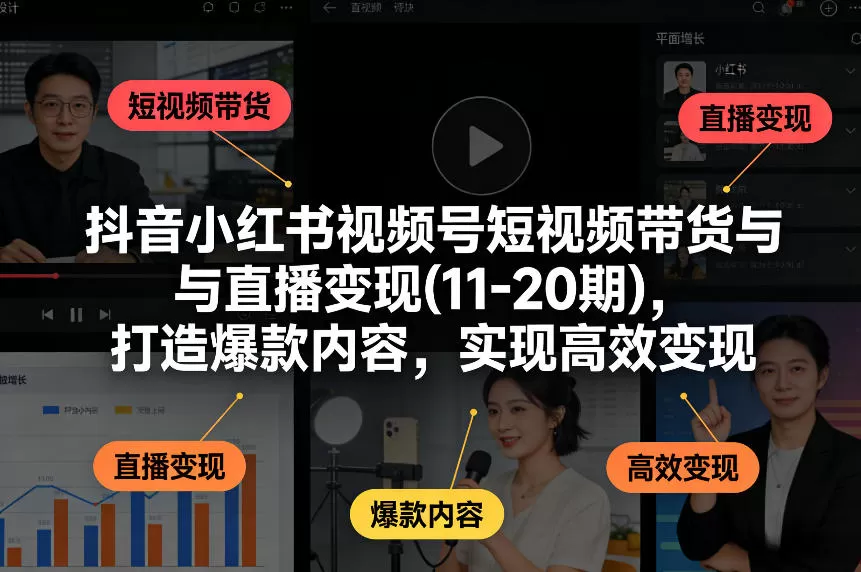 抖音小红书视频号短视频带货与直播变现(10-21期)，打造爆款内容，实现高效变现（更新05月）|青心网创站