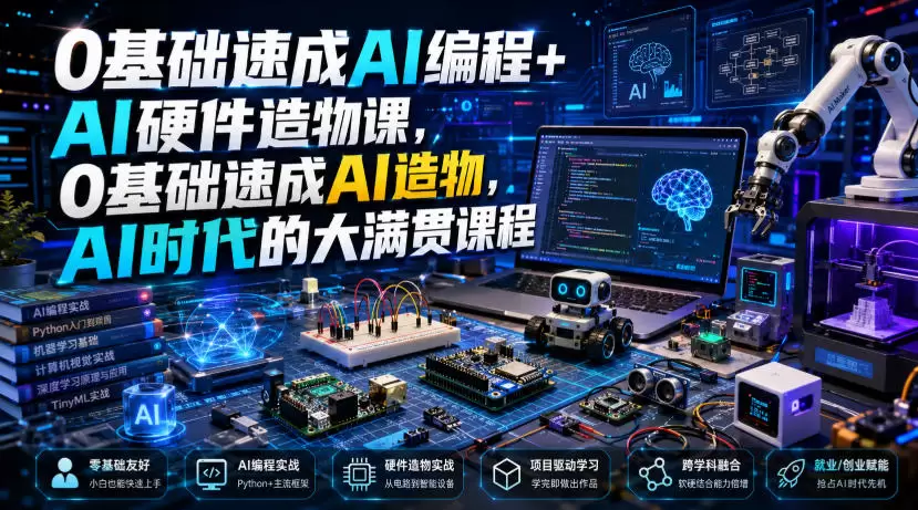 0基础速成AI编程+AI硬件造物课，0基础速成AI造物，AI时代的大满贯课程|青心网创站