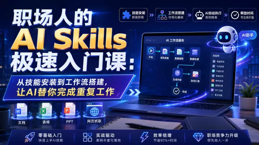 职场人的AI Skills极速入门课：从技能安装到工作流搭建，让AI替你完成重复工作|青心网创站