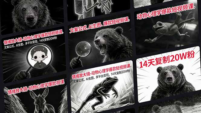 情绪放大镜-动物心理学爆款短视频课，文案公式、AI生图、多平台变现，14天复制20W粉青心网创青心网创站
