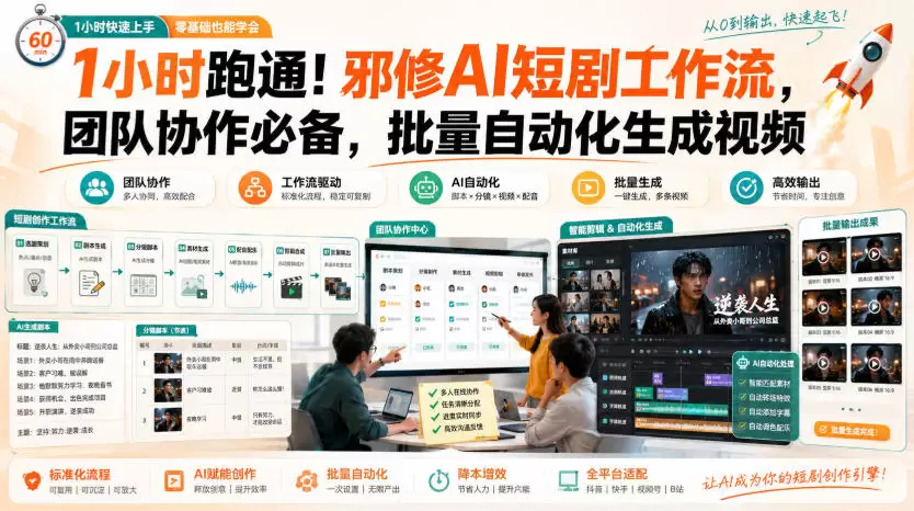 1小时跑通！邪修AI短剧工作流，团队协作必备，批量自动化生成视频|青心网创站