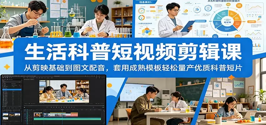 生活科普短视频剪辑课：从剪映基础到图文配音，套用成熟模板轻松量产优质科普短片|青心网创站