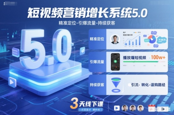 短视频营销增长系统5.0，精准定位-引爆流量-持续获客，3天线下课（音频+图片）-青心网创站