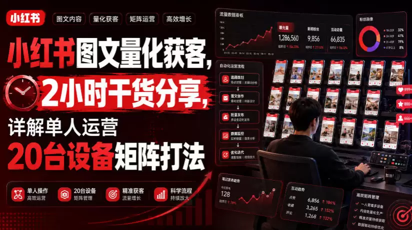 小红书图文量化获客，2小时干货分享，详解单人运营20台设备矩阵打法|青心网创站