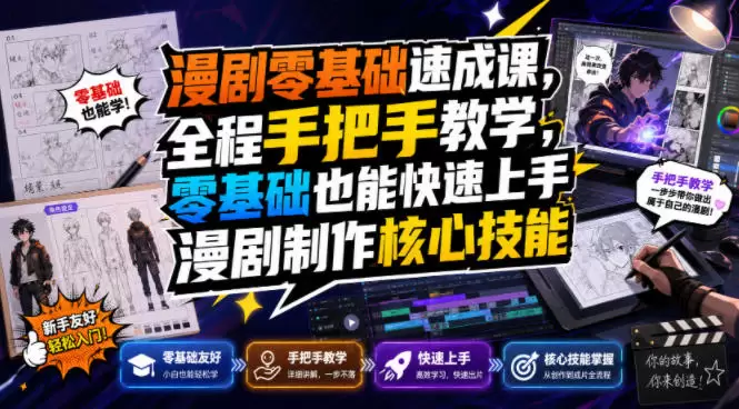 漫剧零基础速成课，全程手把手教学，零基础也能快速上手漫剧制作核心技能|青心网创站