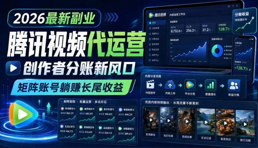 2026最新副业之腾讯视频代运营：创作者分账新风口，矩阵账号躺賺长尾收益【揭秘】|青心网创站